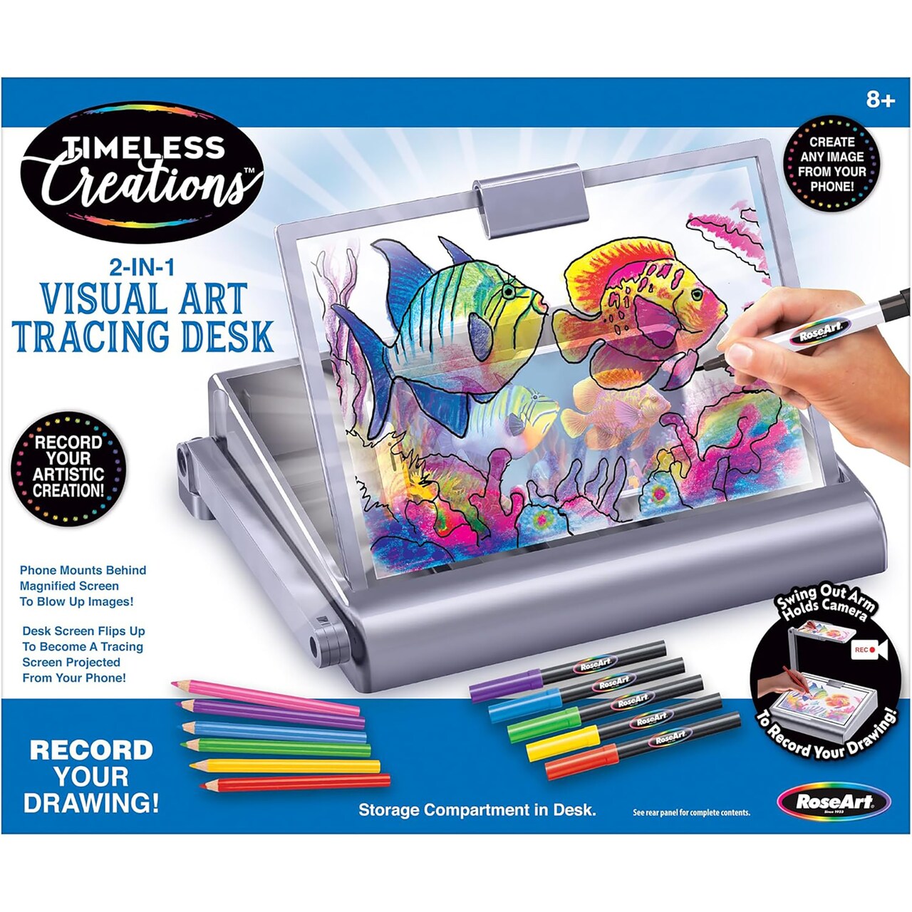 Cra-Z-Art: Timeless Creations - 2-In-1 Visual Art Tracing Desk - 12pc Light Box Drawing Designer Set, Phone Holder, Markers & Color Pencils, Kids 8+